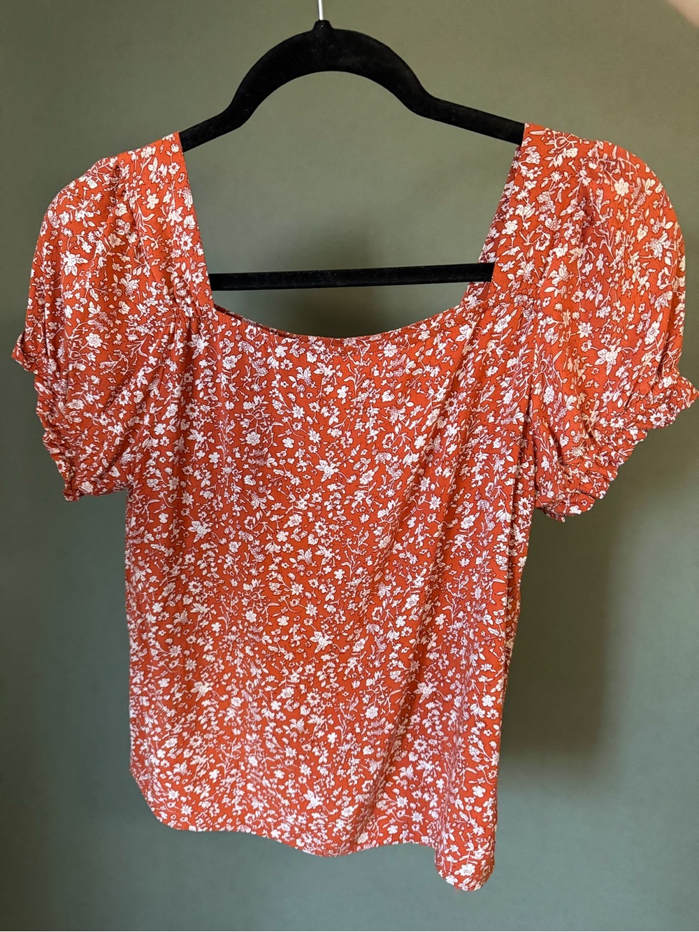 Floral Top Square Neck Puff Sleeve Blouse size M